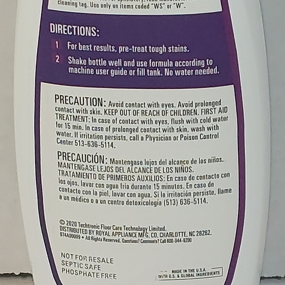 Hoover Paws & Claws Spot Clean Carpet Cleaning Formula Premix 6oz Cotton Breeze - Picture 3 of 7